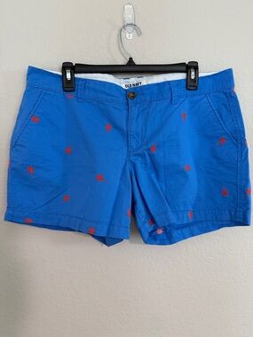 Old Navy Royal Blue Shorts with Red Palm Embroidery 5 in. inseam